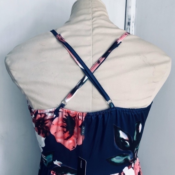 Boho Navy Blue Floral Maxi Dress Surplice Chest Faux Wrap Spaghetti Strap NWT S - Picture 7 of 12
